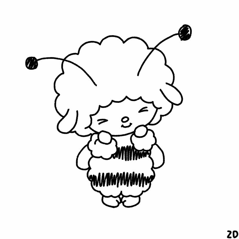 Digital art of a beep shaped like My Sweet Piano standing with a closed eyes happy expression, ZD written in the bottom right corner