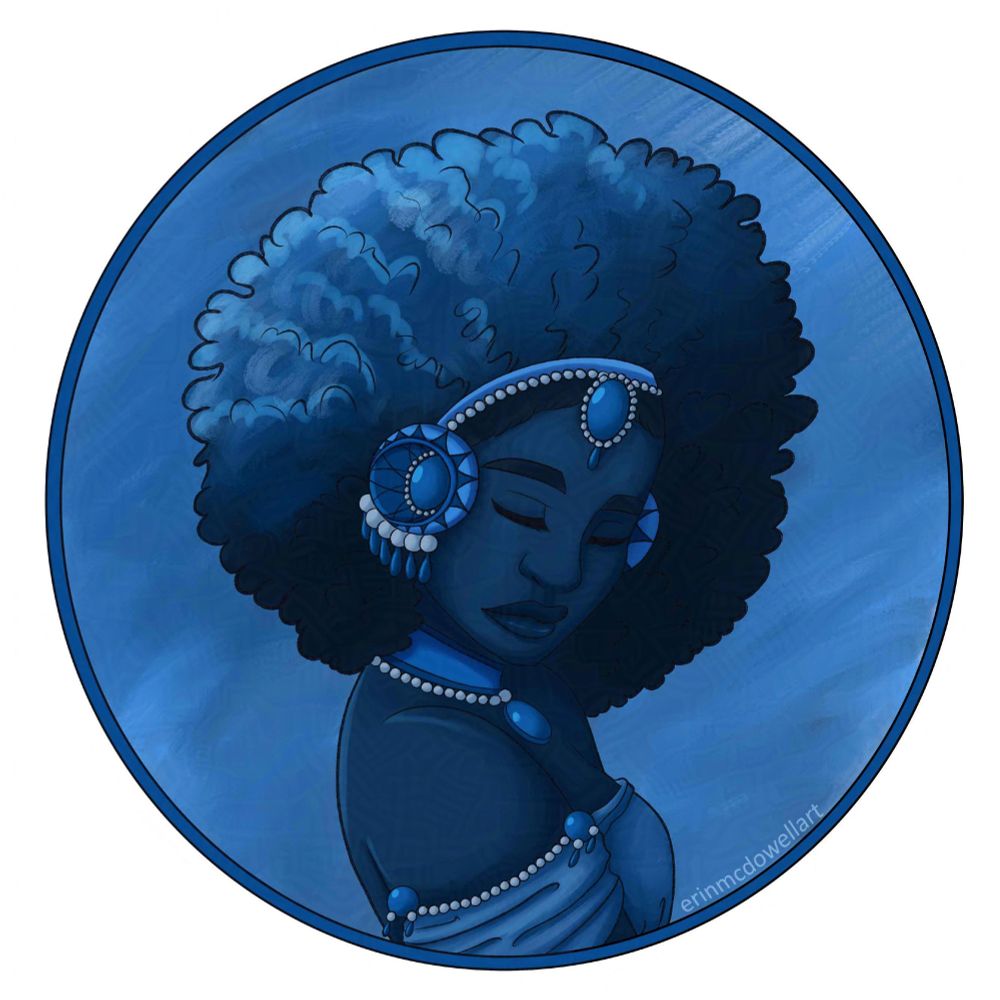 Blue monochromatic illustration of a woman