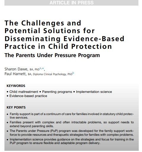 Top of the article on the Parents Under Pressure program, exploring evidence-based support for families in child protection.