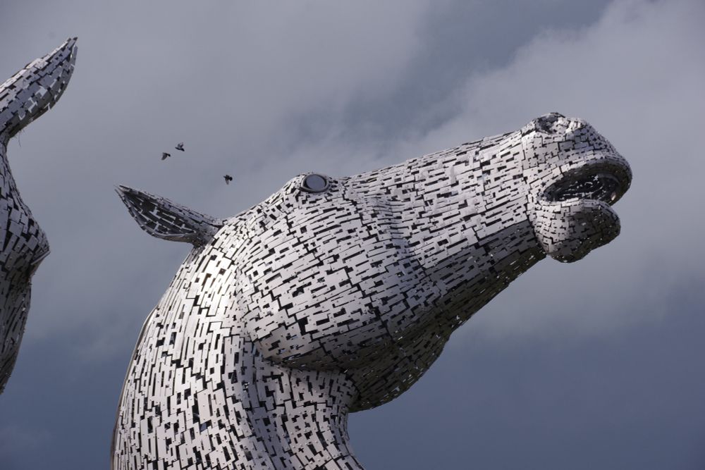 The Kelpies, one of Falkirk's big visitor attractions, giant horse heads by the canal.