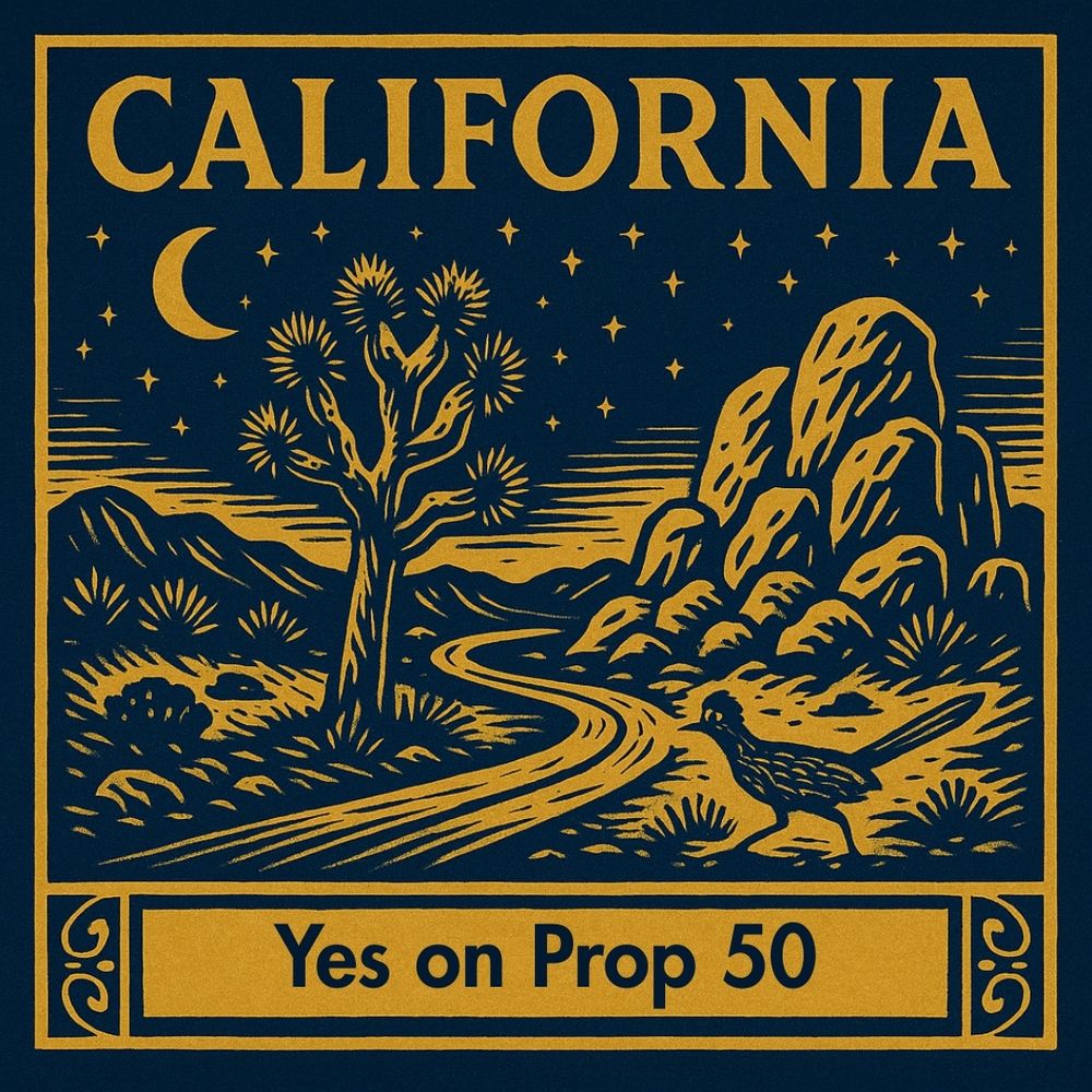 CALIFORNIA
Yes on Prop 50
Pictured: Joshua Tree in a desert landscape with a Road Runner 