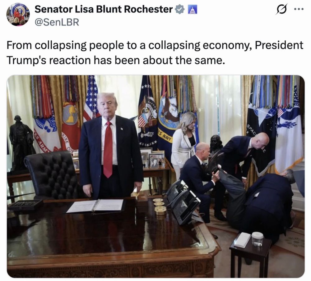 Senator Lisa Blunt Rochester % A @SenLBR
From collapsing people to a collapsing economy, President Trump's reaction has been about the same.
