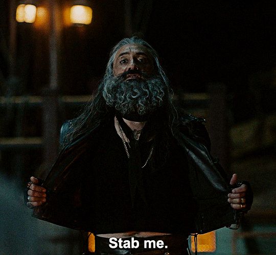 blackbeard opening his leathers to say stab me
