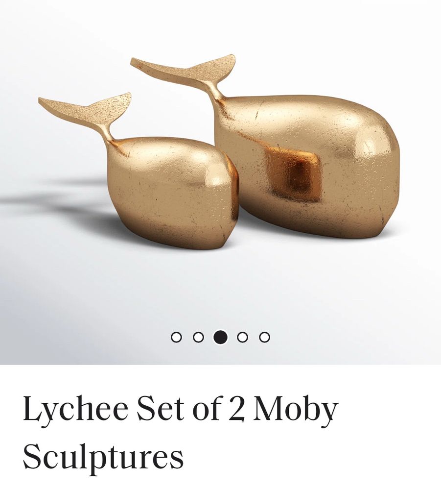two gold whale paperweights

Lychee Set of 2 Moby
Sculptures