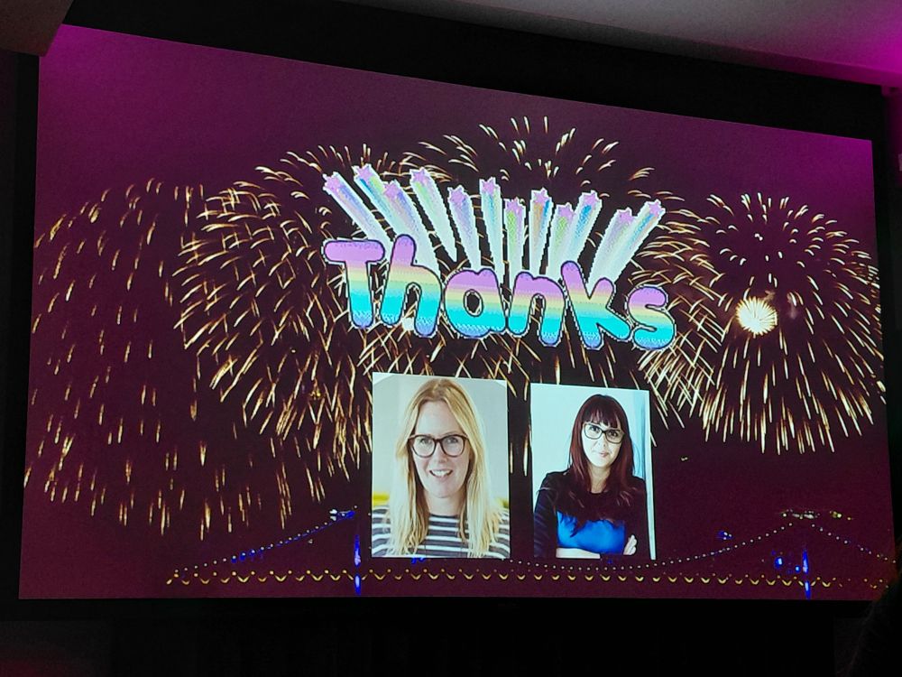 Picture of a PowerPoint slide saying thank you to the people who ran the event