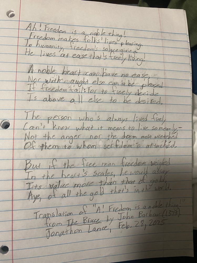 Handwritten copy of Jonathon’s rough draft showing stanza three.