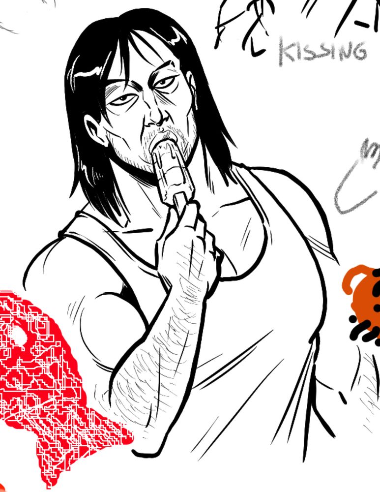 Long haired Saejima wearing a tank top and eating a popsicle