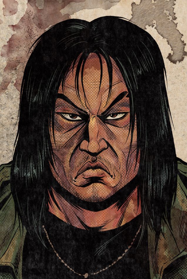 Portrait of Taiga Saejima in his long haired Yakuza 4 styling, scowling and looking dour.