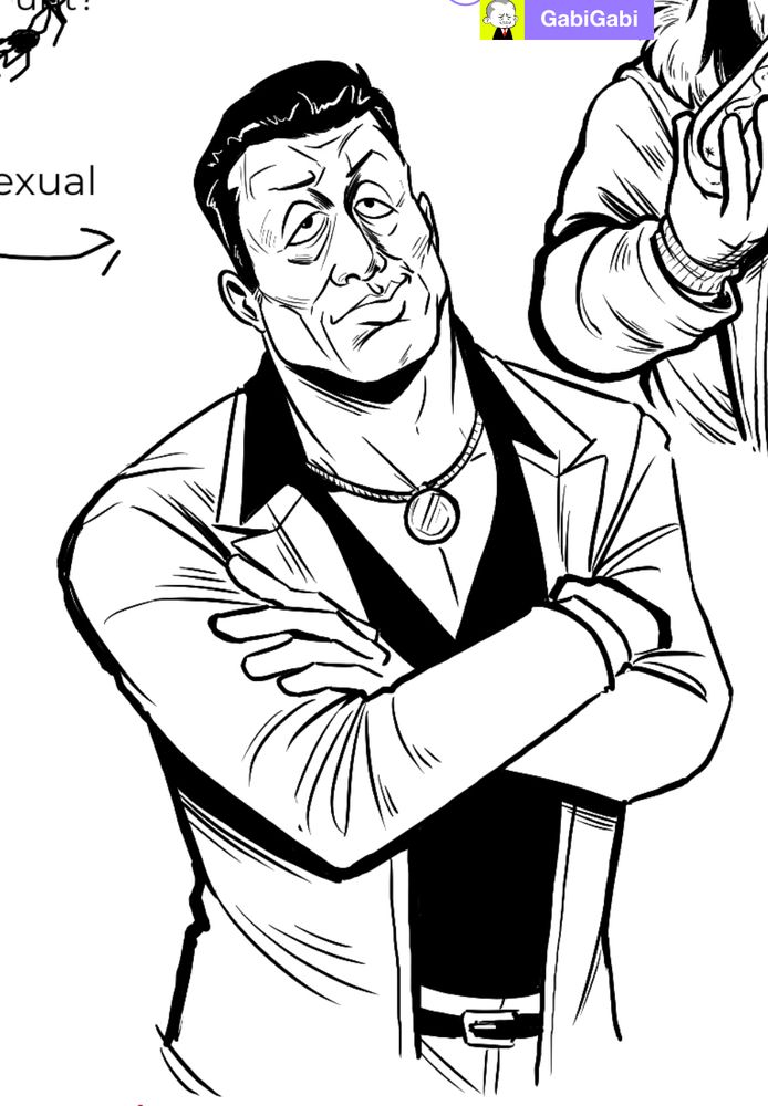 Pompadour Hamazaki with his arms crossed