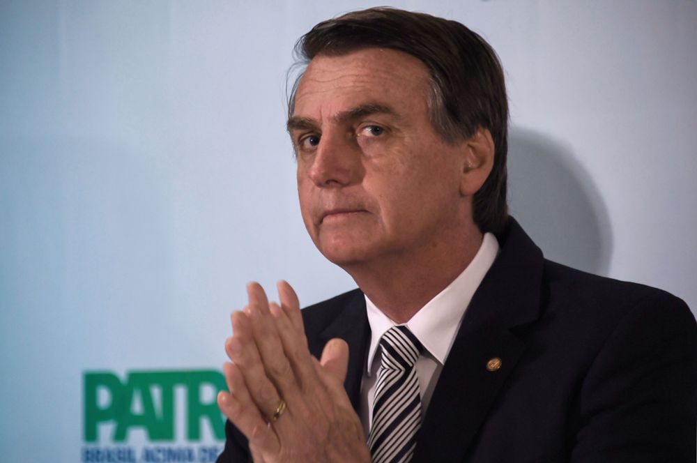 A picture of former Brazilian president, Jair Bolsonaro with his hands together 