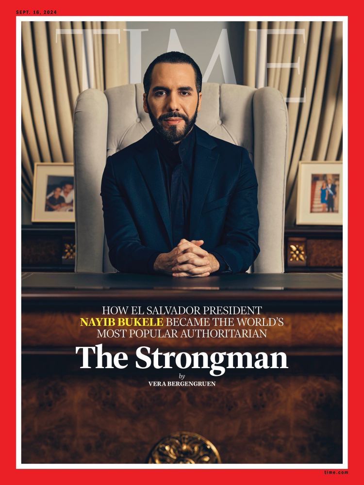 Nayib Bukele, president of El Salvador, in the cover of the Time Magazine titled The Strongman 
