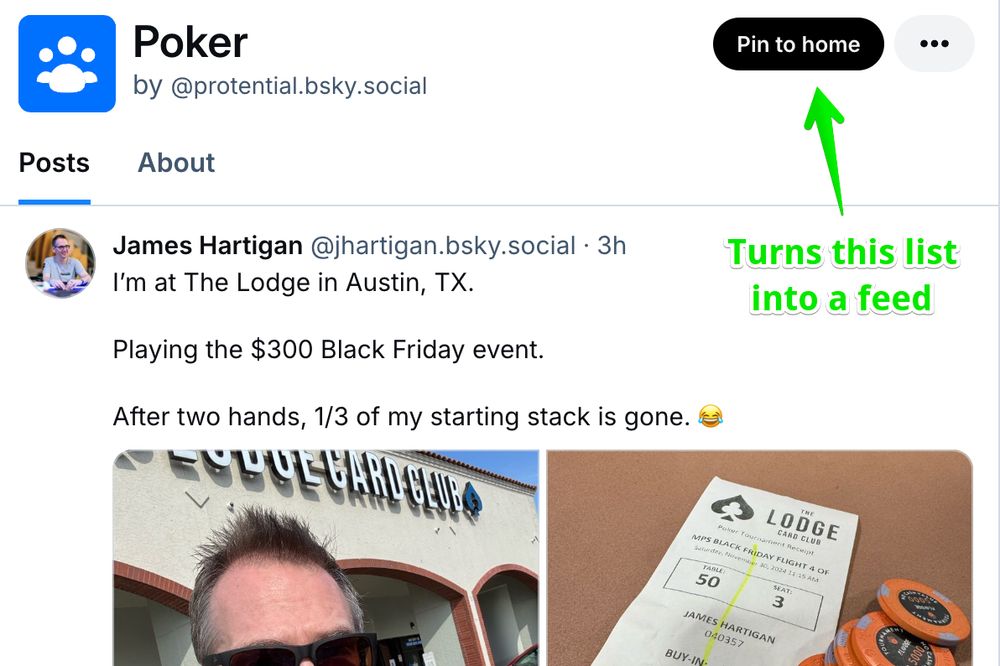 Example of a Regular "Feed" List - this one features people who are into poker.