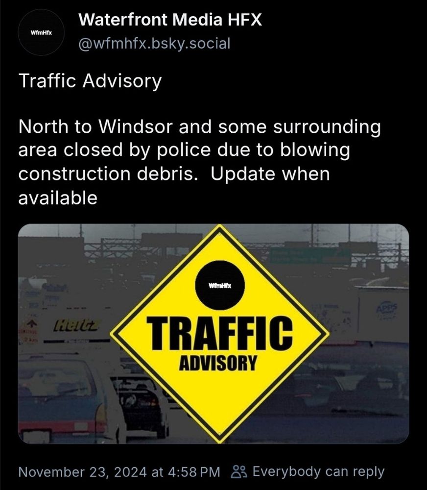 Traffic advisory, roads closed due to blowing construction debris 