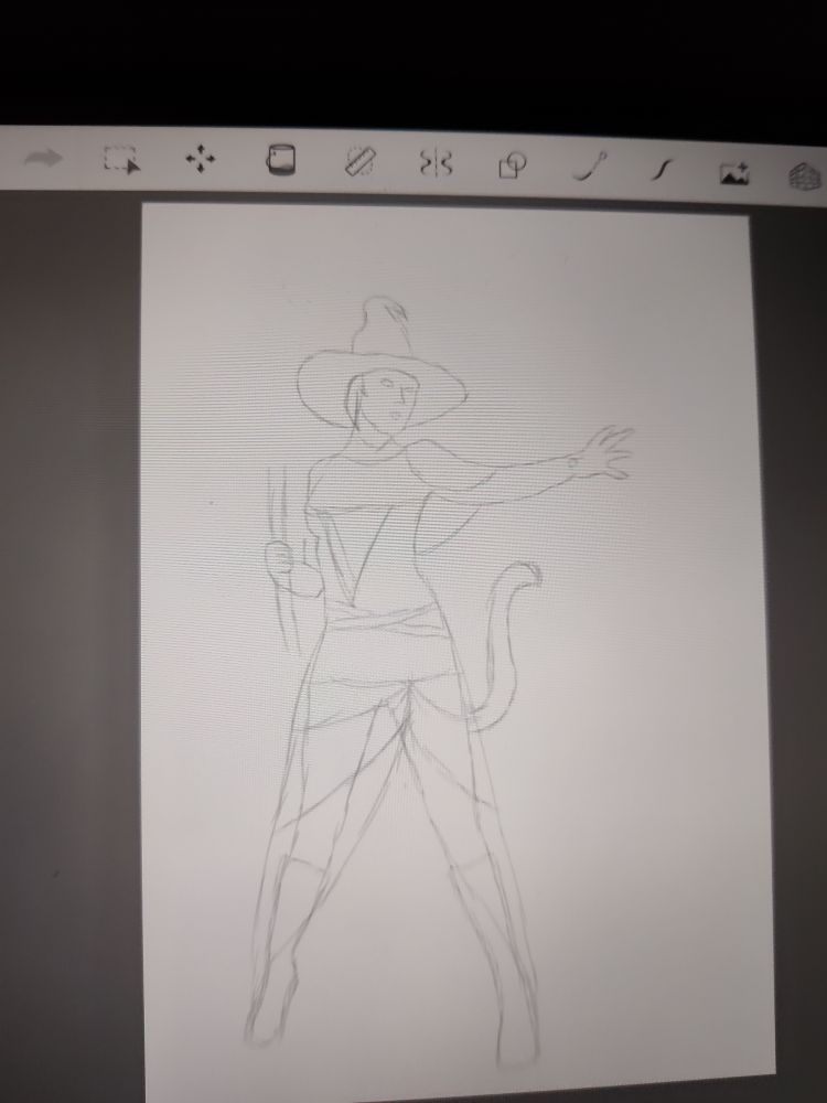 A second sketch of the same figure, now the clothes are more defined, looking like a skirt with various layers (each shorter than the other).