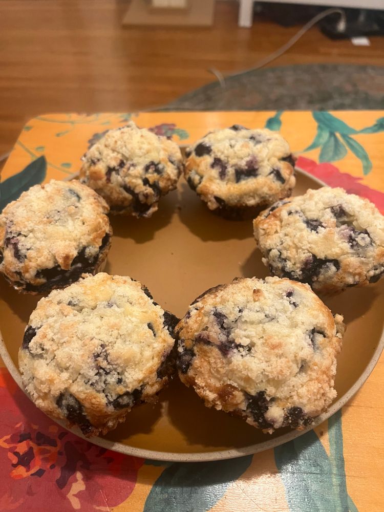 A half dozen blueberry muffins