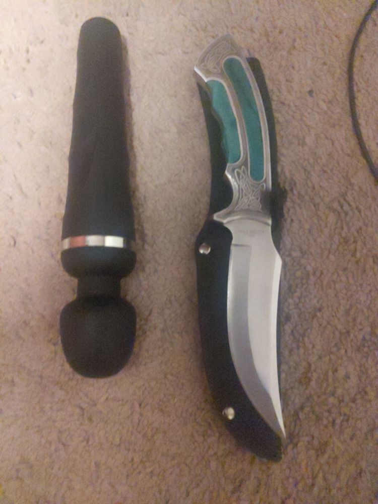 a wireless vibrator and a green handled implement