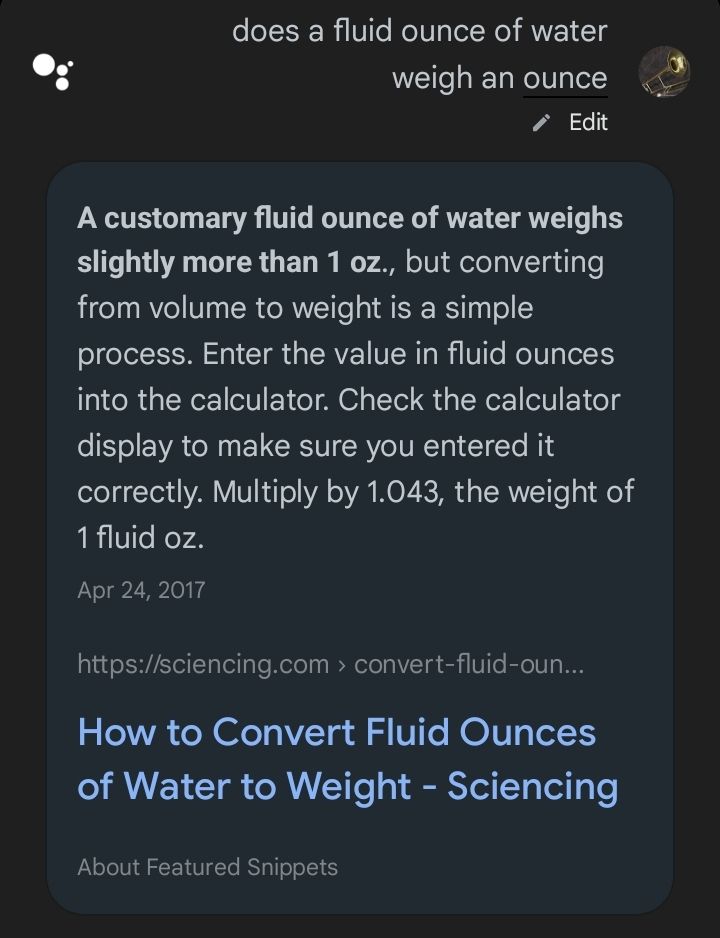 1 US fluid ounce weighs 1.043 ounces