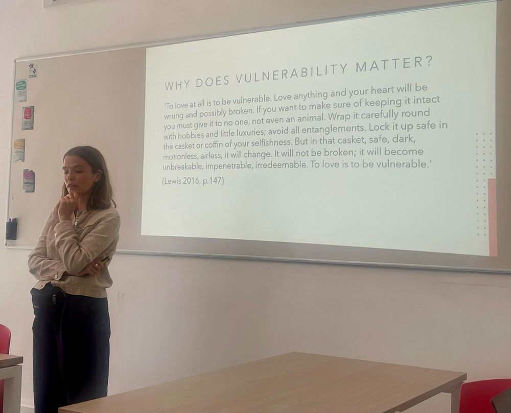 Sophie Goddard in action speaking about vulnerability and love. 