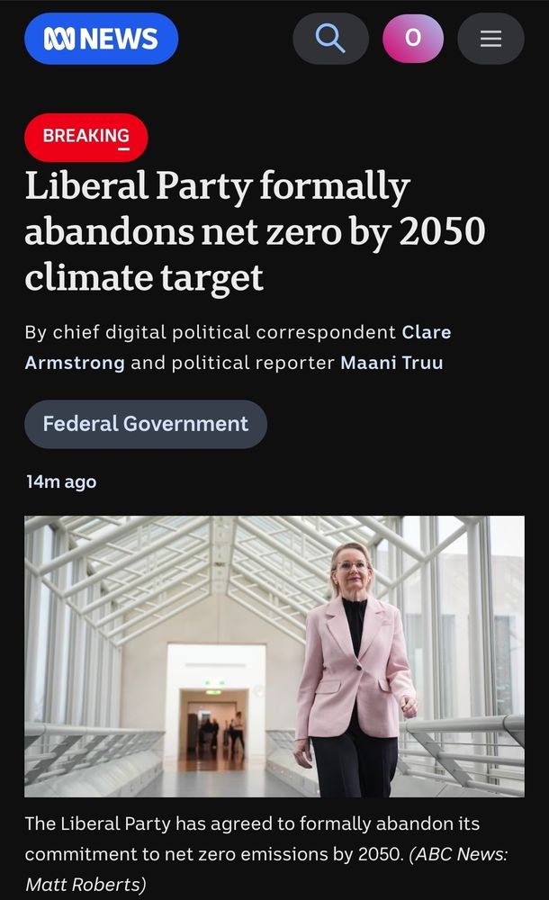 Liberal Party formally abandons net zero by 2050 climate target