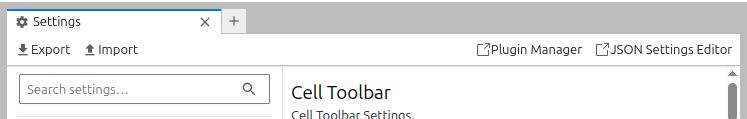 The Import and Export buttons in the Settings Editor are the first two items in the toolbar panel