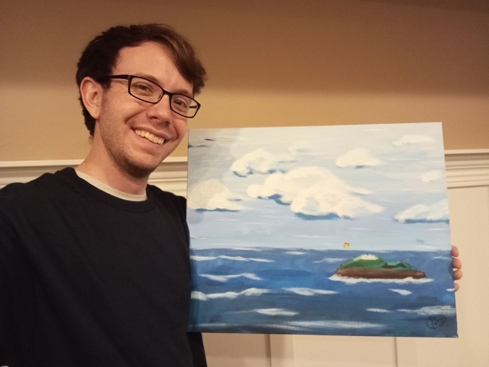 Me, holding the painting described in the first image.