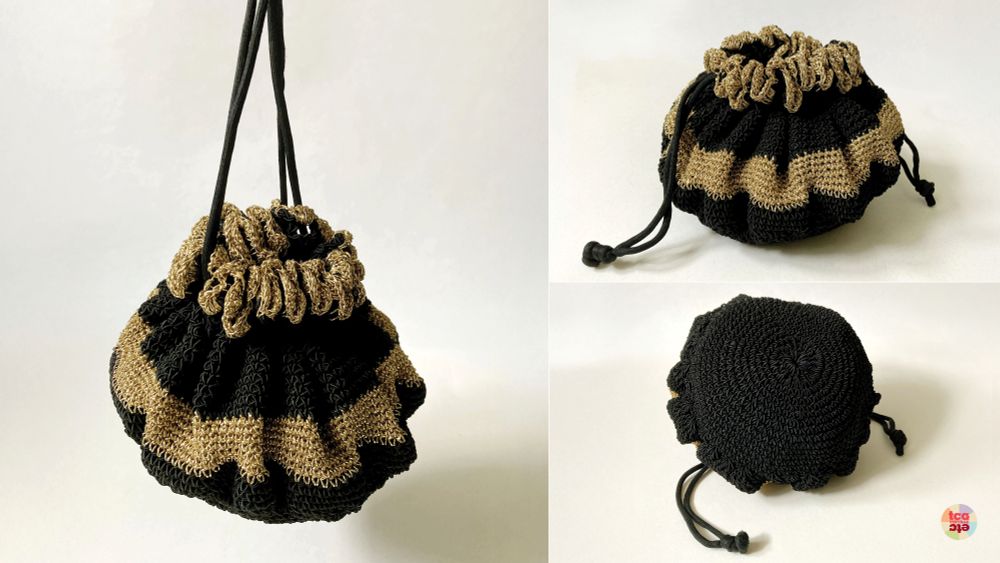 Stunning 1950s bag – vintage crochet cord purse in black + gold https://tcgvintageetc.etsy.com/listing/1904781509 makes a statement – for evening, or makeup or jewelry. Unique mid century collectible with a drawstring top has an elegant vibe. #retro #fashion #accessories #stylists #vintagestyle #etsyvintage