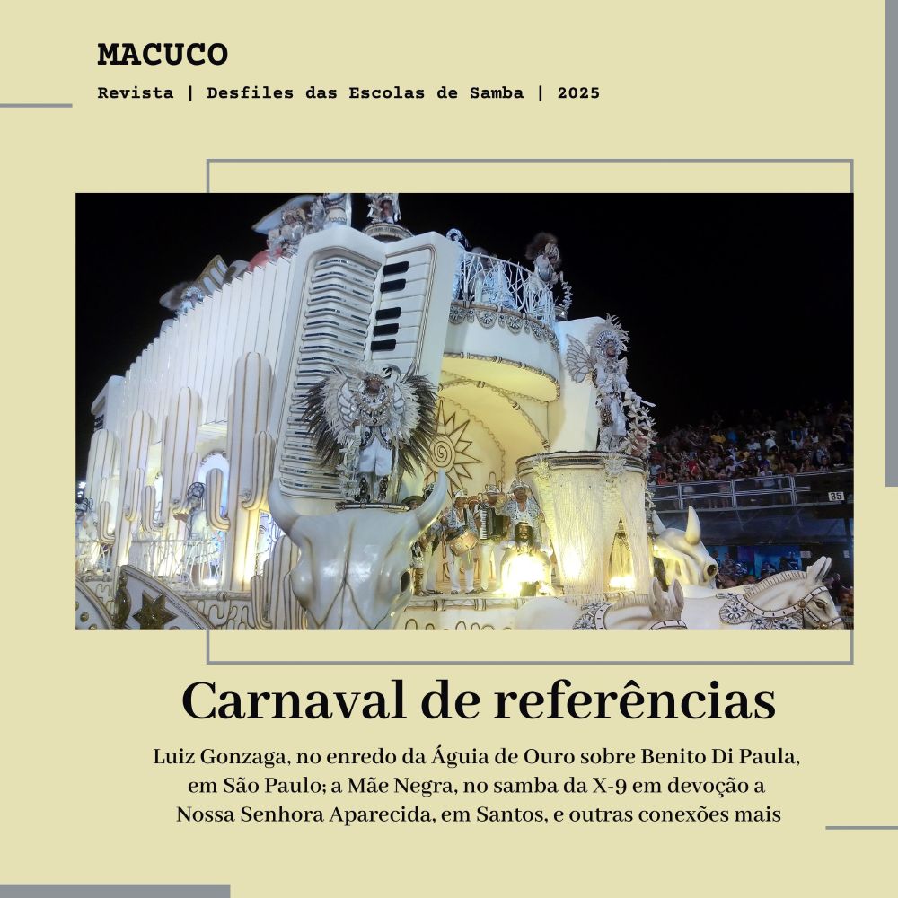 Capa da Macuco Revista, com foto de carro alegórico com referências do sertão nordestino.
