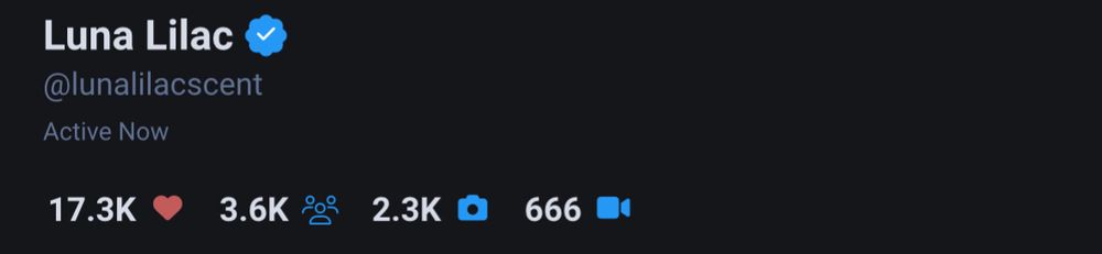 Pic of my Fansly header with 17.3k likes, 3.6k followers, 2.3k pictures and 666 videos.