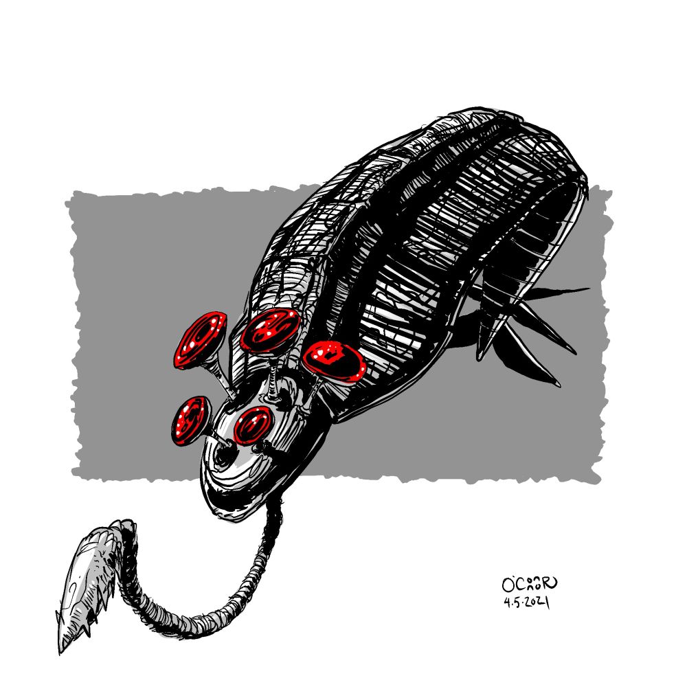 A digital drawing of a sketchy opabina from 2021