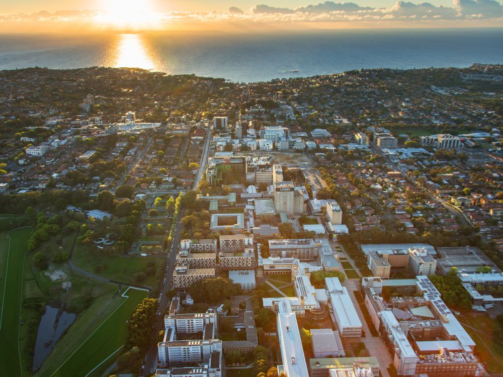 Ariel photo of UNSW's main campus located near close to beaches