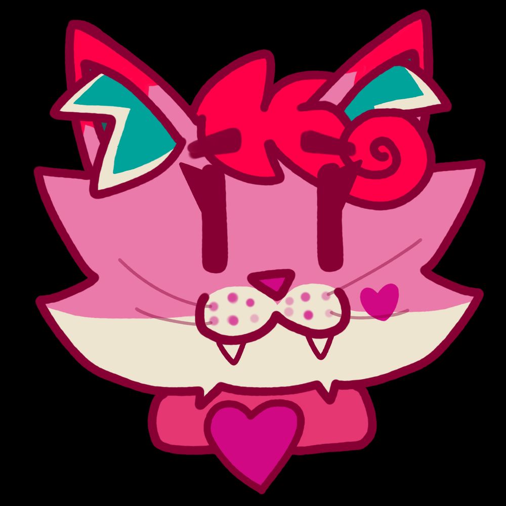 headshot digital drawing of a red and pink anthro cat character
