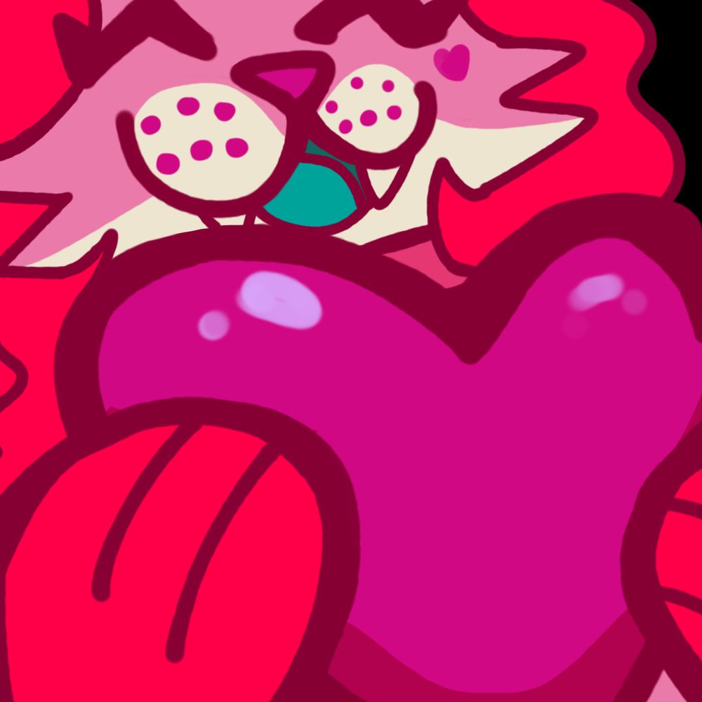 a red anthro cat holding a big pink heart and smiling