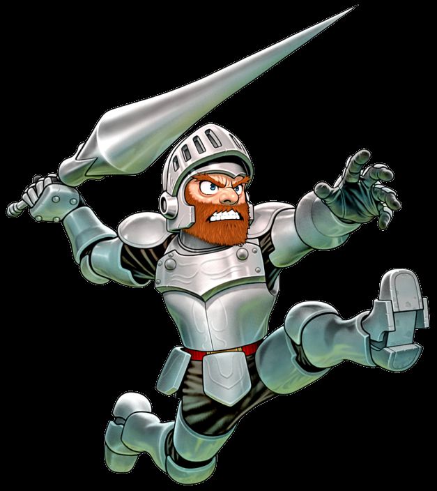 Arthur from Ghouls and Ghosts. A beardo in full plate, holding a lance