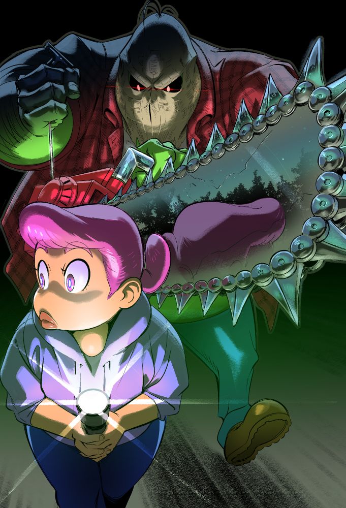 Axe the tall slasher style villain brandishes a chainsaw as he sneaks up on the unsuspecting Abby. Feels like the might finally be wise to his antics but I'm sure axe will mess this up some how. 