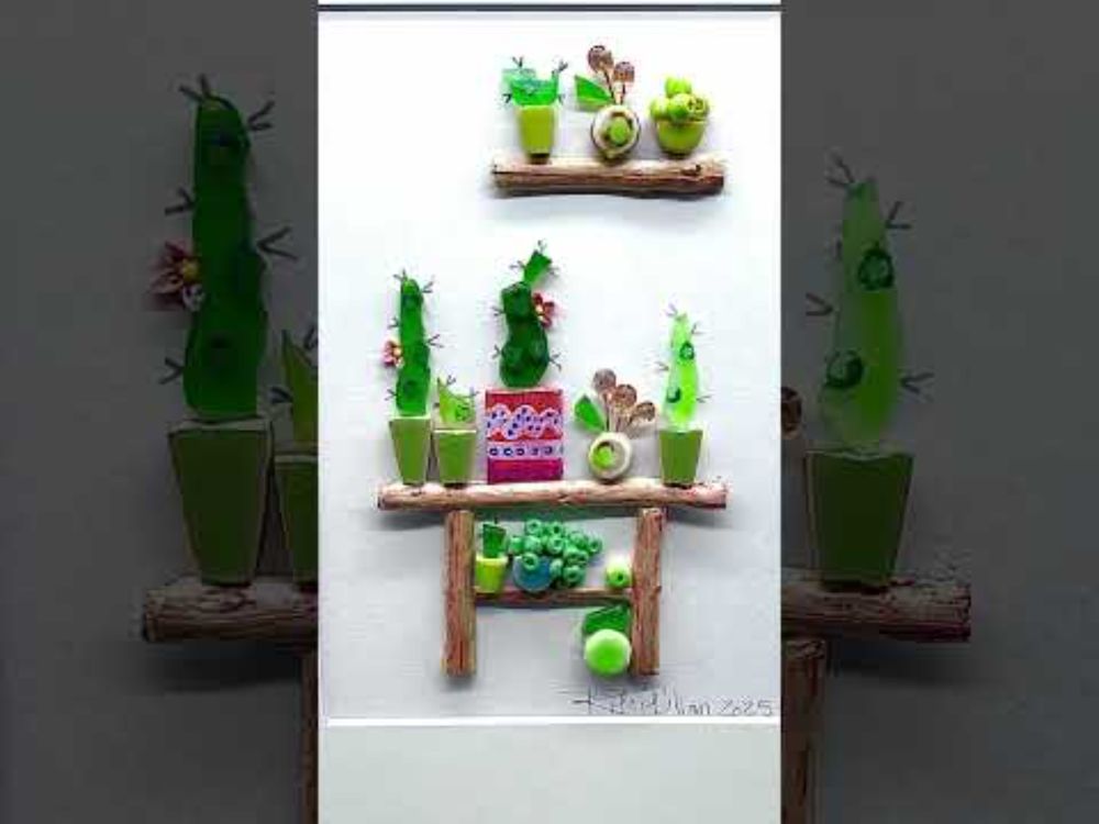 "Greenery Nook: Shelved Plant Bliss".   #art #plants#seaglass