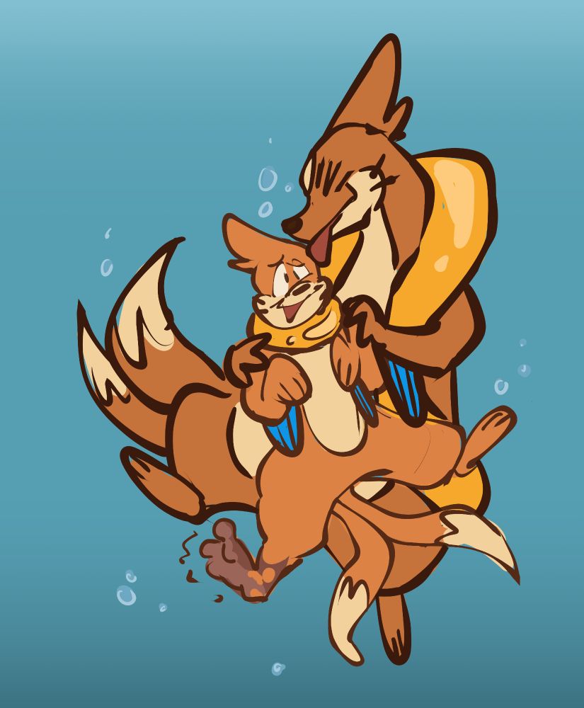 digital illustration of a floatzel turning someone into a buizel