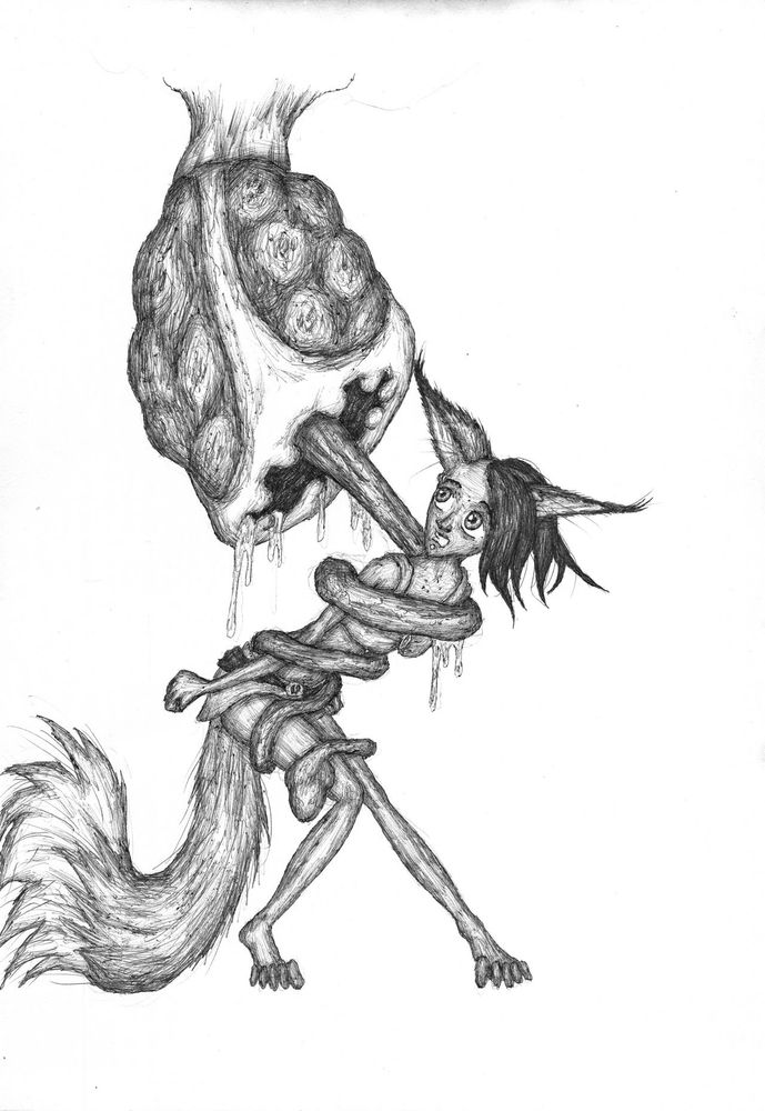 Just a cutie catgirl entangled and getting drawn in by a ceiling-based vore monster