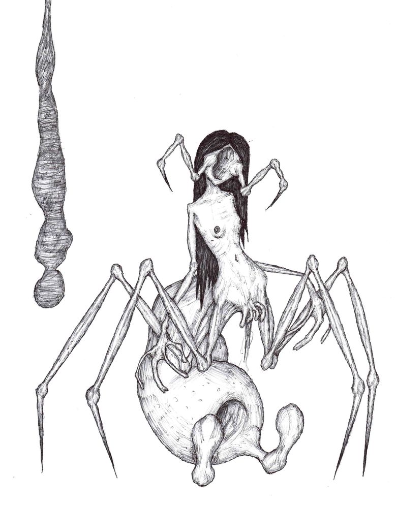 Just a cute spider thing with a cocooned package next to it