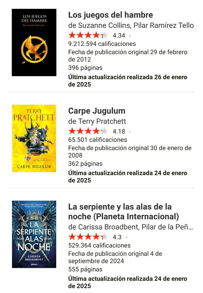 Captura de Goodreads donde están mis 3 lecturas actuales.