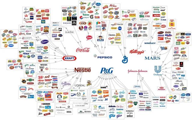 A chart depicting the major US food companies and their brands 