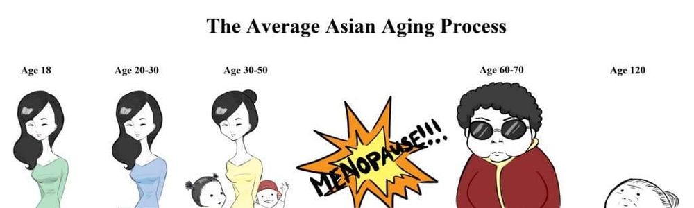 Meme that describes the average Asian aging process. 