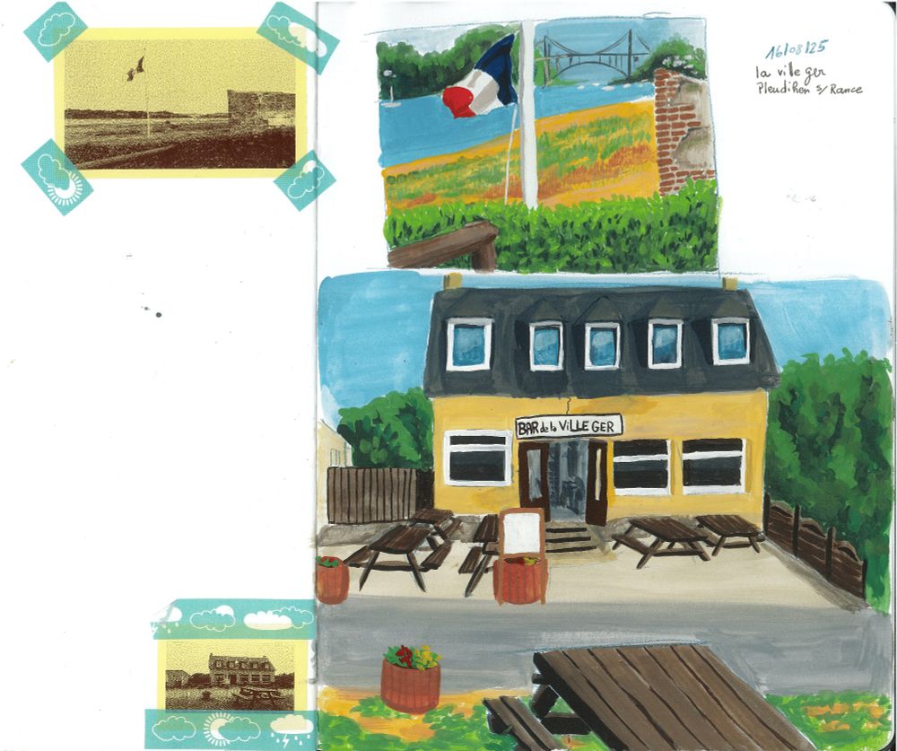 Gouache de la Rance et de la ville ger en côte d'Armor 