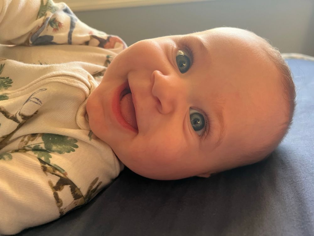 My five month old son, ecstatic. There’s poop off camera but you don’t need to know about that. 