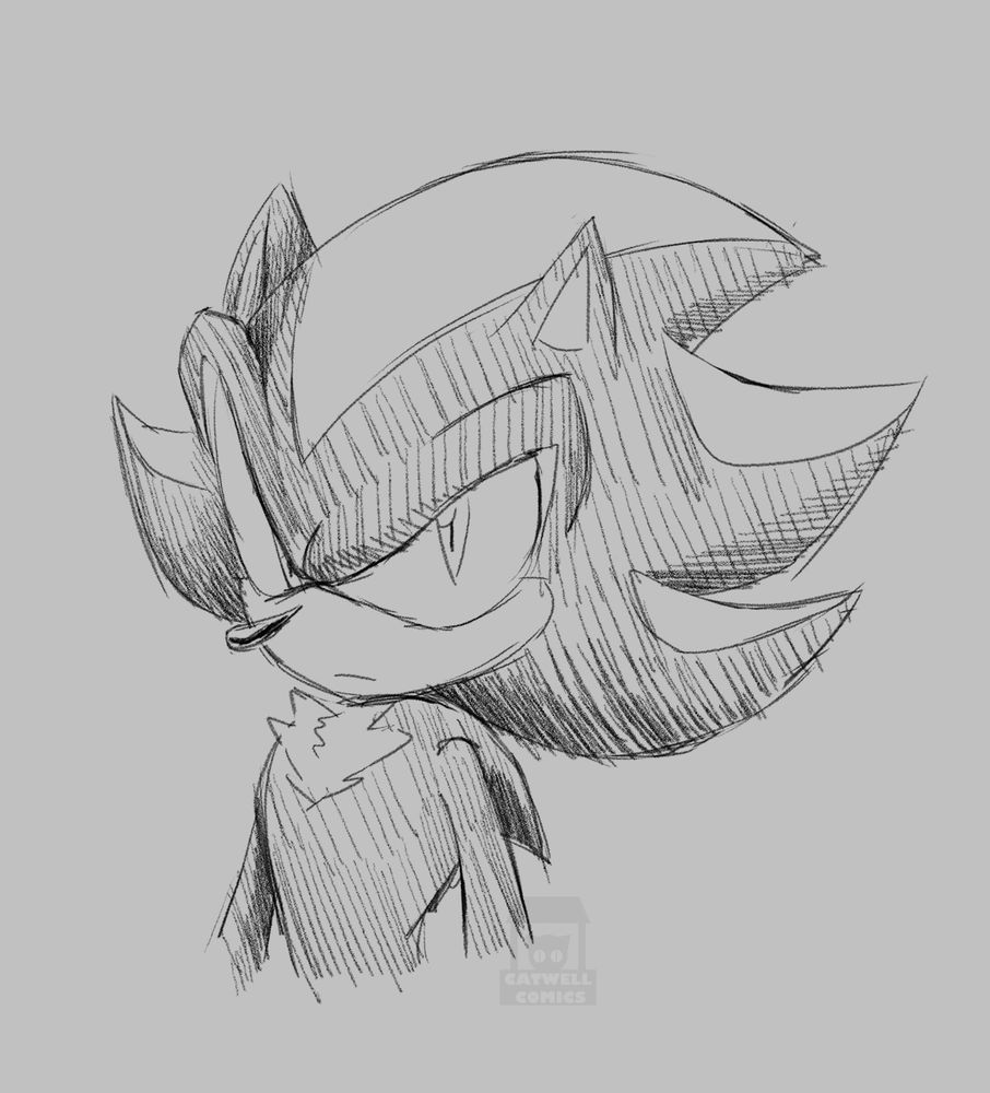 Sketch of Shadow the Hedgehog looking menacingly at the camera 