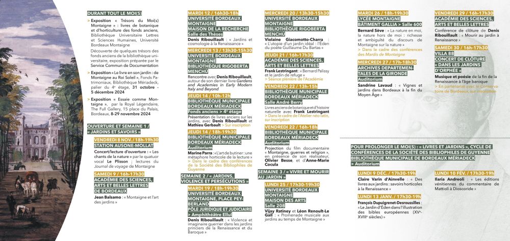 Le programme du mois, à retrouver en ligne : https://centre-montaigne.huma-num.fr/
