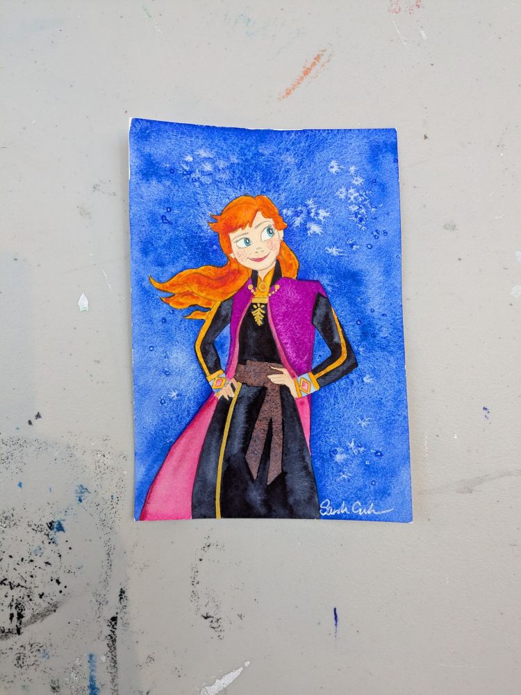 Anna from Frozen in watercolor.