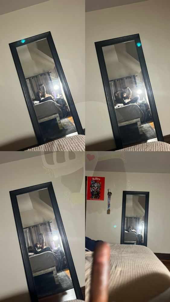 four photos of me playing with my big, hard dick in the mirror. 