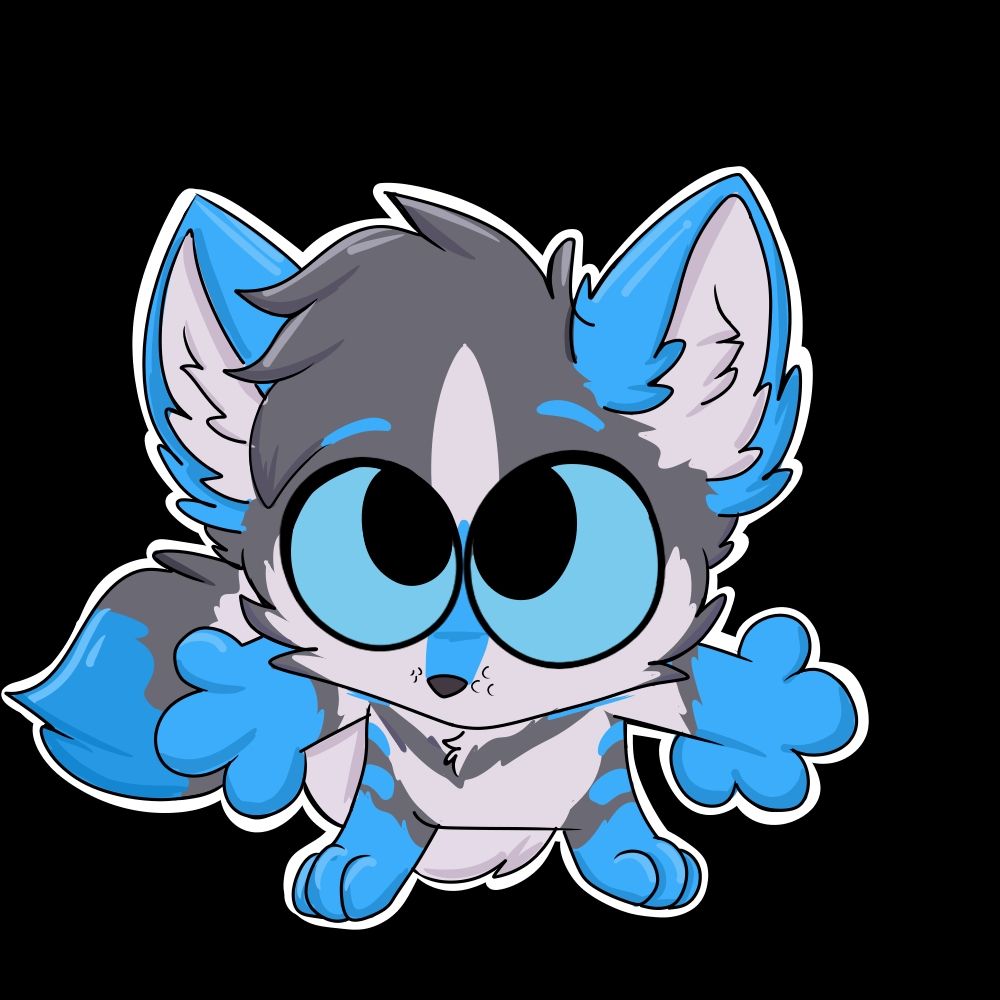 Small blue cartoon fox looking up at the user 