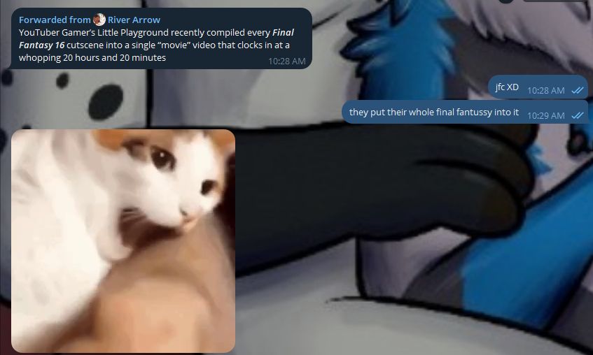 My Husband: YouTuber Gamer’s Little Playground recently compiled every Final Fantasy 16 cutscene into a single “movie” video that clocks in at a whopping 20 hours and 20 minutes

Me: they put their whole final fant ussy into it