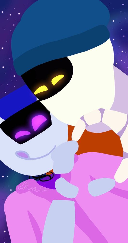 Fletcher and Darwin doing that corny couple things with their hands where they each make half of a heart. Fun fact, this has been my phone's homescreen for many years.